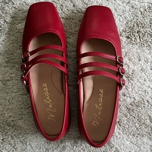 Matisse Nova Leather Three Strap Buckle Detail Mary Jane Ballet Flats